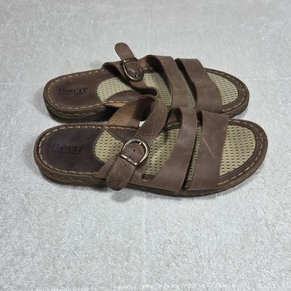 Born Unisex Brown Leather Strappy Sandals Size M 9 W 10.5